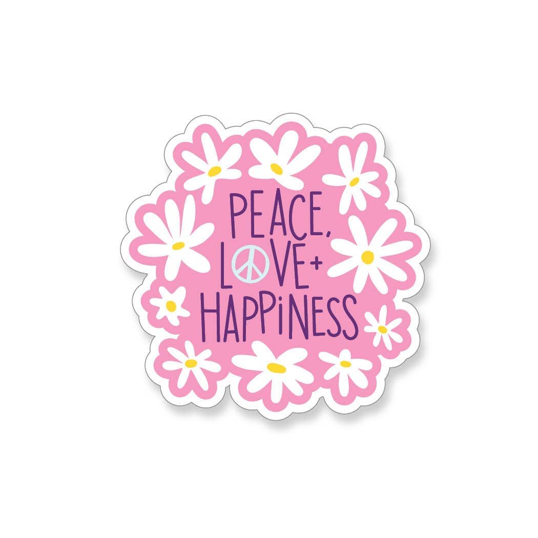Peace Love Happiness Daisy Vinyl Sticker