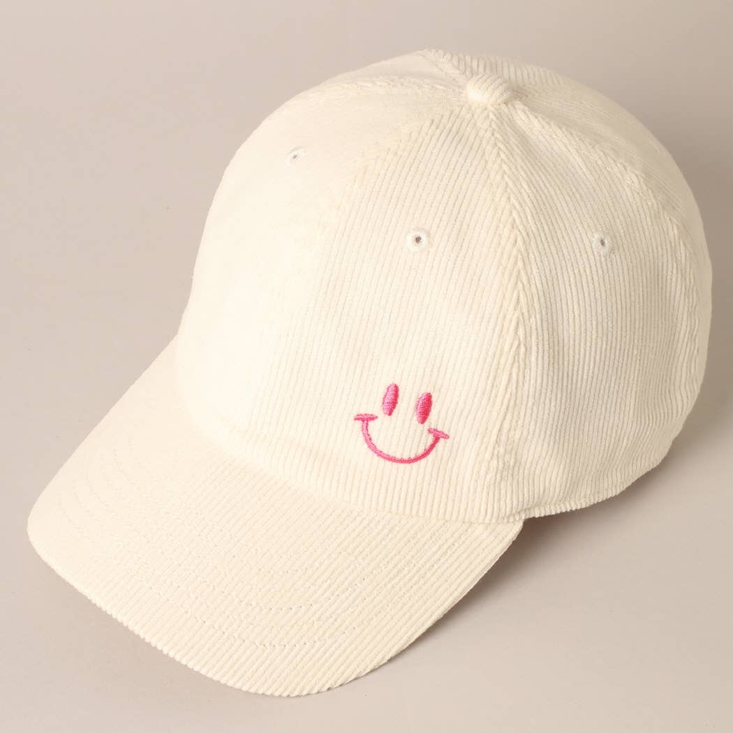 Cute Mini Happy Face Embroidered Baseball Cap: SAND / ONE SIZE