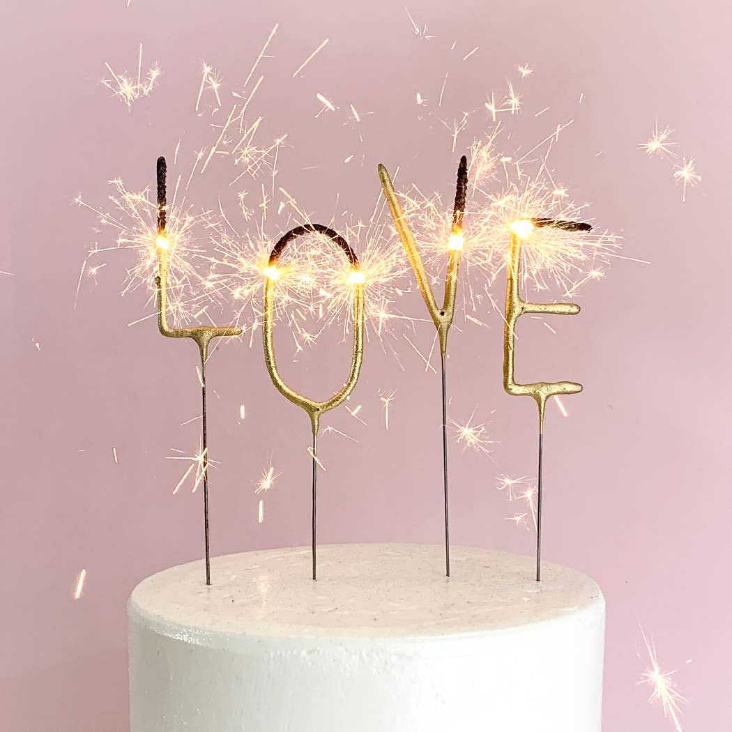 Big 8" Gold "LOVE" Letter Sparkler Wands - Set of 4