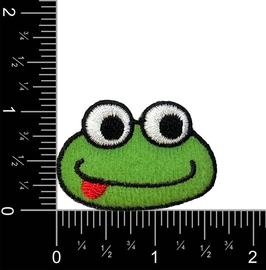 Puffy 3D Green Frog, Head, Face, Iron-on Patch, Embroidered