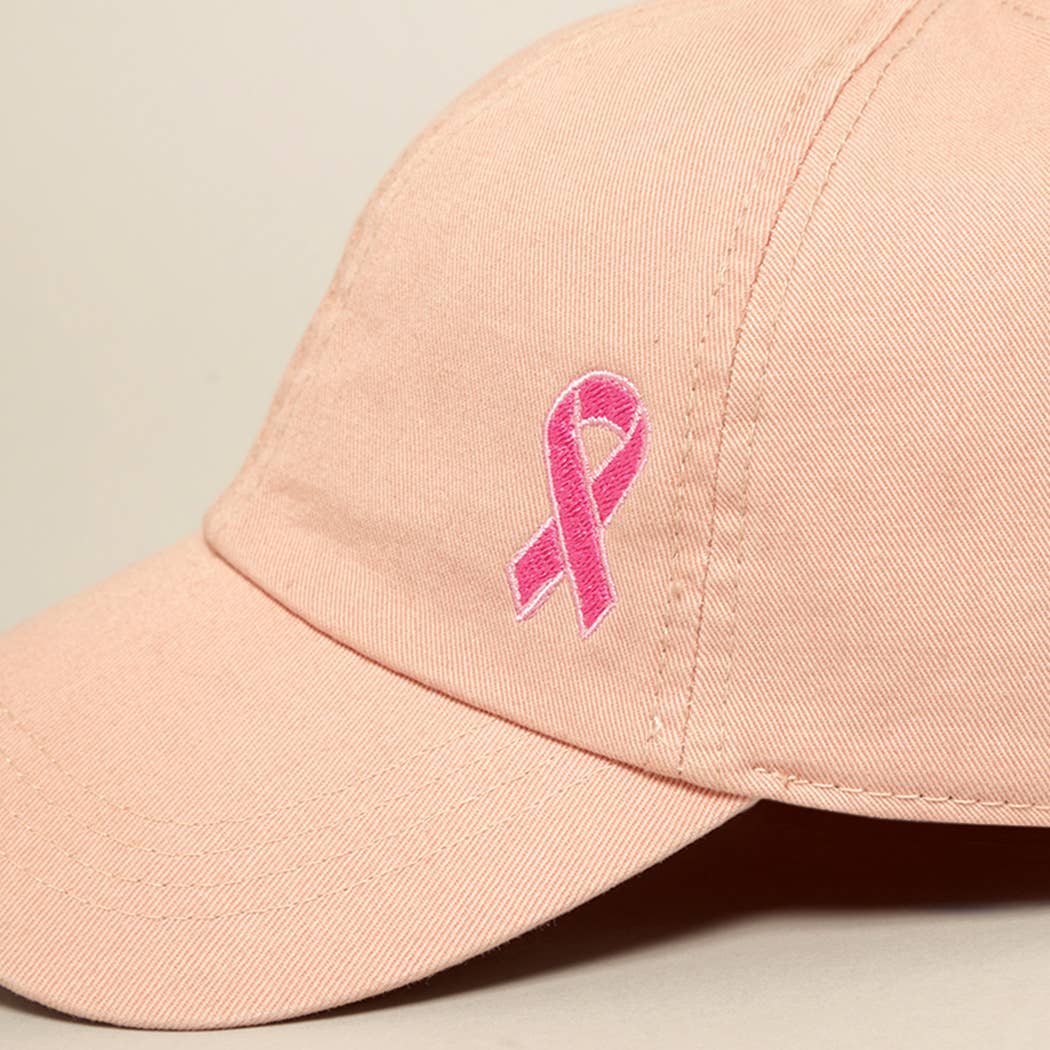 Breast Cancer Awareness Ribbon Baseball Cap: LCAP2478MR-DUSTY PINK / ONE SIZE