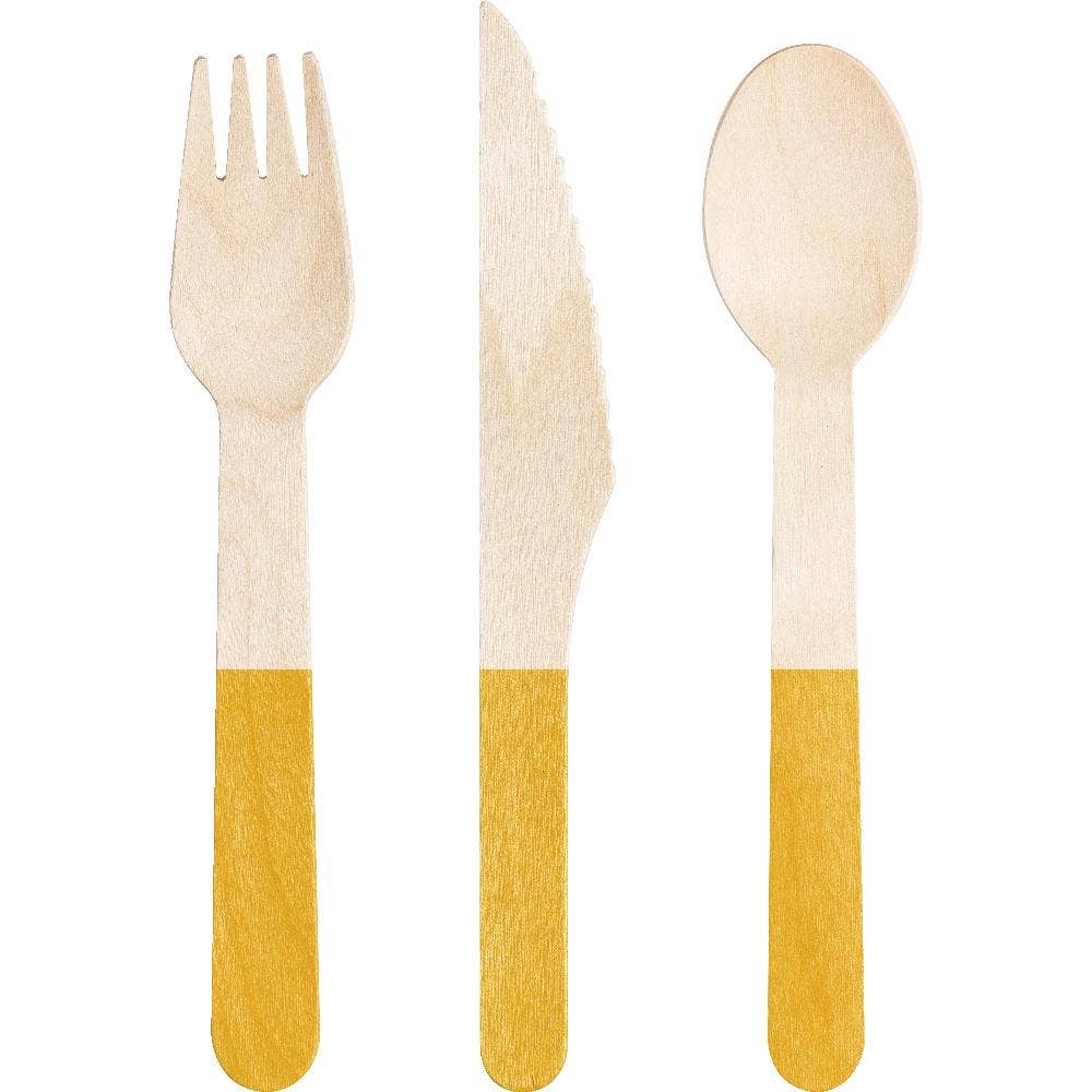 24pc  School Bus Yellow Wooden Cutlery Asst (12 Pkgs/Case)