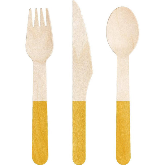 24pc  School Bus Yellow Wooden Cutlery Asst (12 Pkgs/Case)