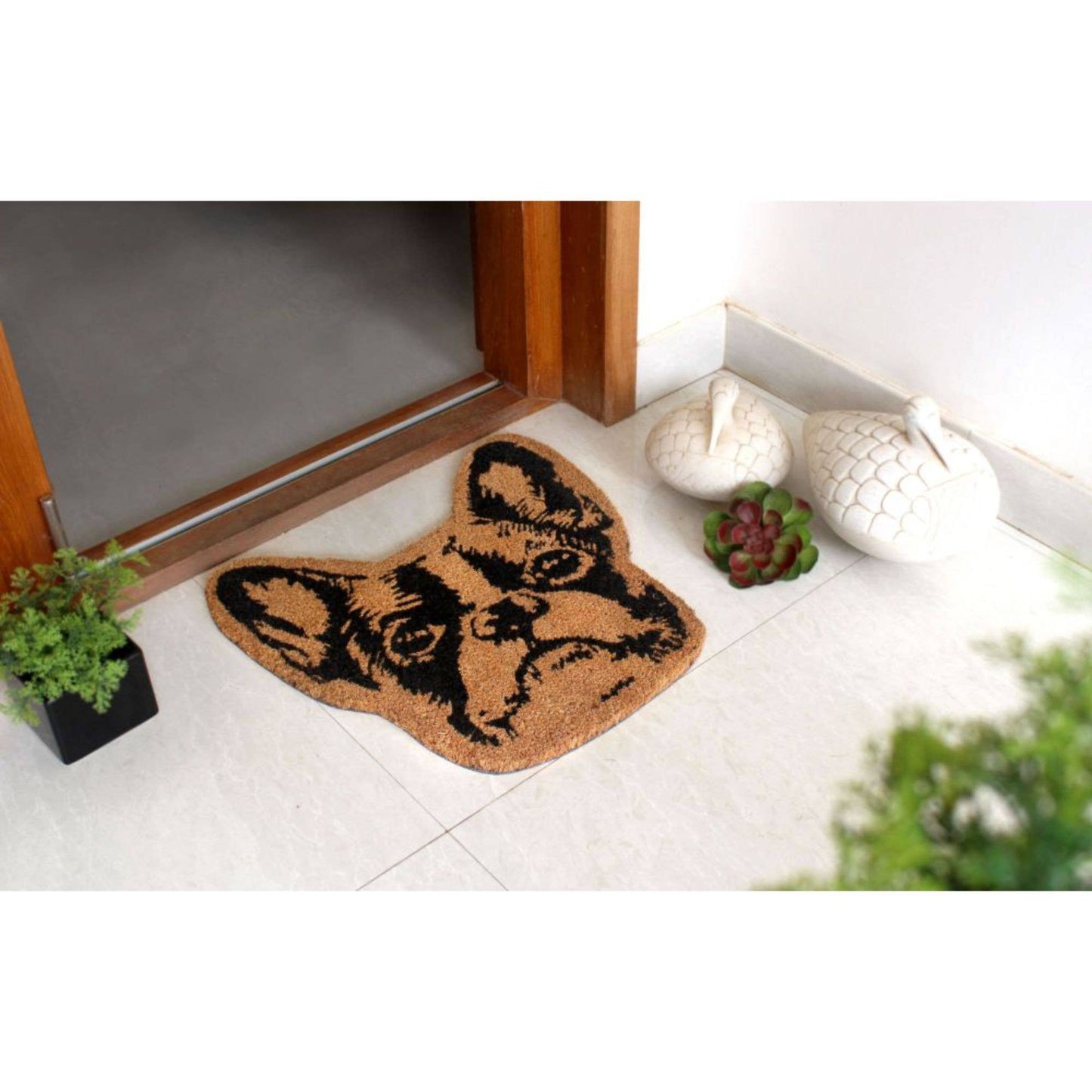 RugSmith Natural Tufted Terrier Head Coir Doormat, 20" x 20"