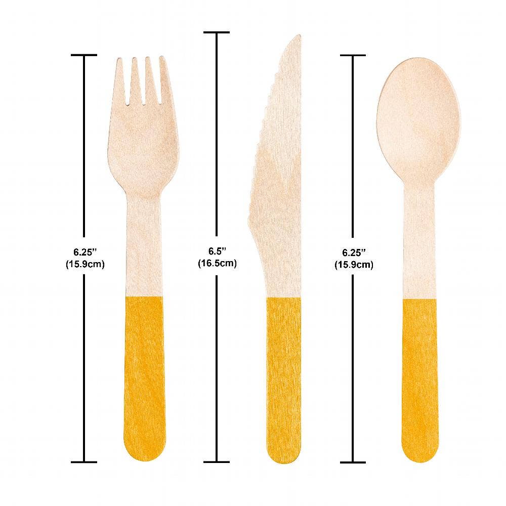 24pc  School Bus Yellow Wooden Cutlery Asst (12 Pkgs/Case)