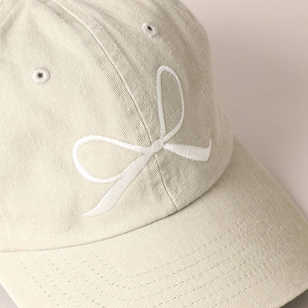 Bow Embroidered Cotton Baseball Cap: Sand / One Size