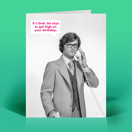 Funny Birthday Card – GET HIGH – Retro Weed Humor