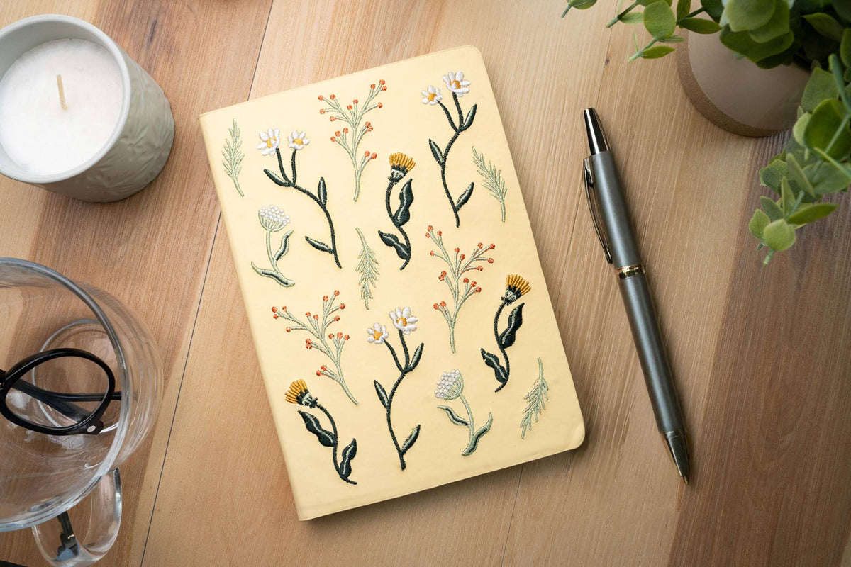Butter Yellow Blooms Embroidered Journal Notebook AHBC2329L