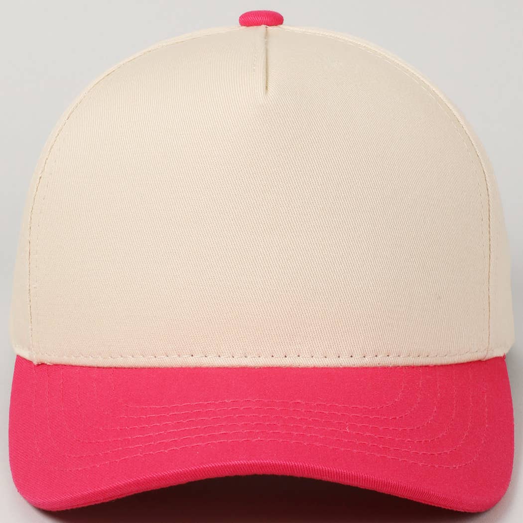 Plain Two Tone Canvas Cotton Baseball Cap : BLK / ONE SIZE
