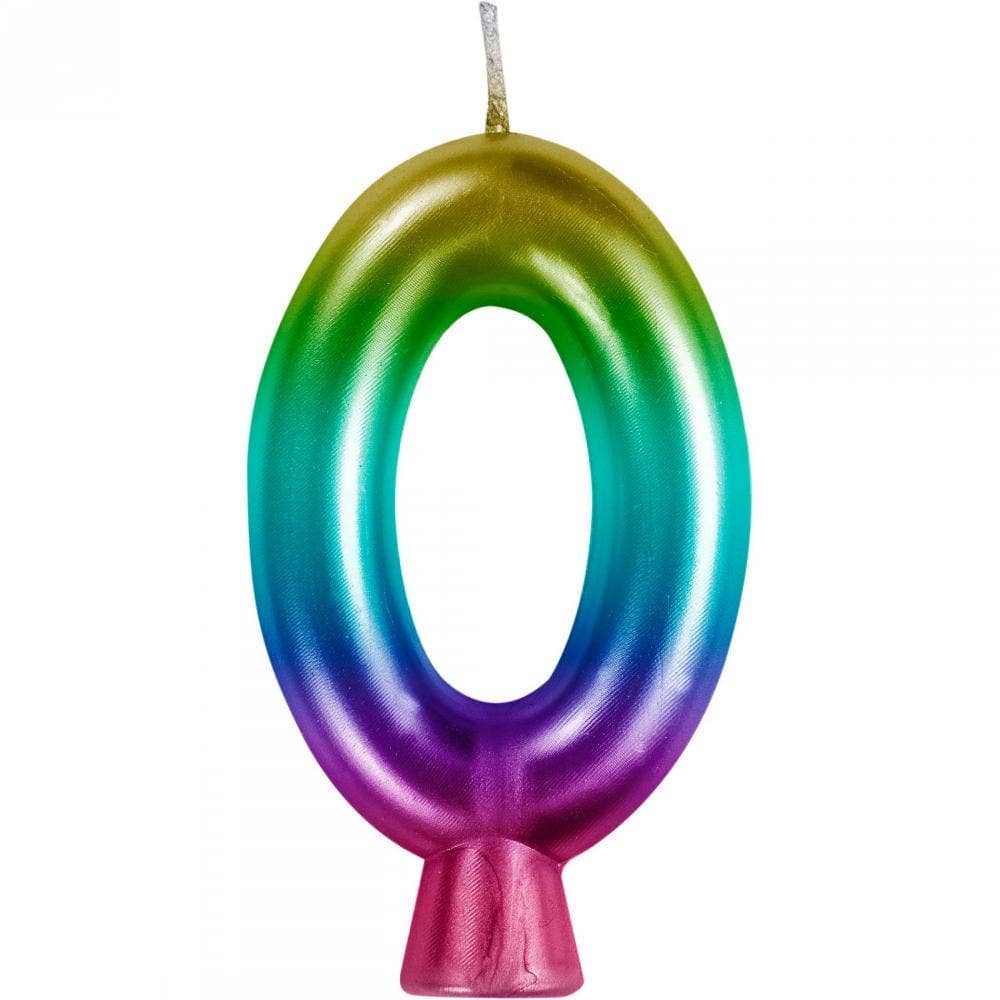 Bulk Rainbow Metallic 0 Birthday Candle  (12 per Case)