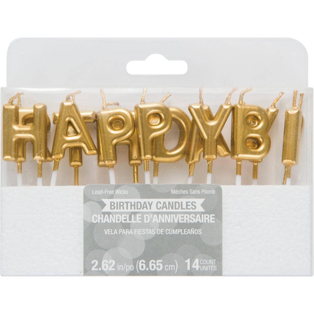 Gold Happy Birthday Candles, 14/Pkg