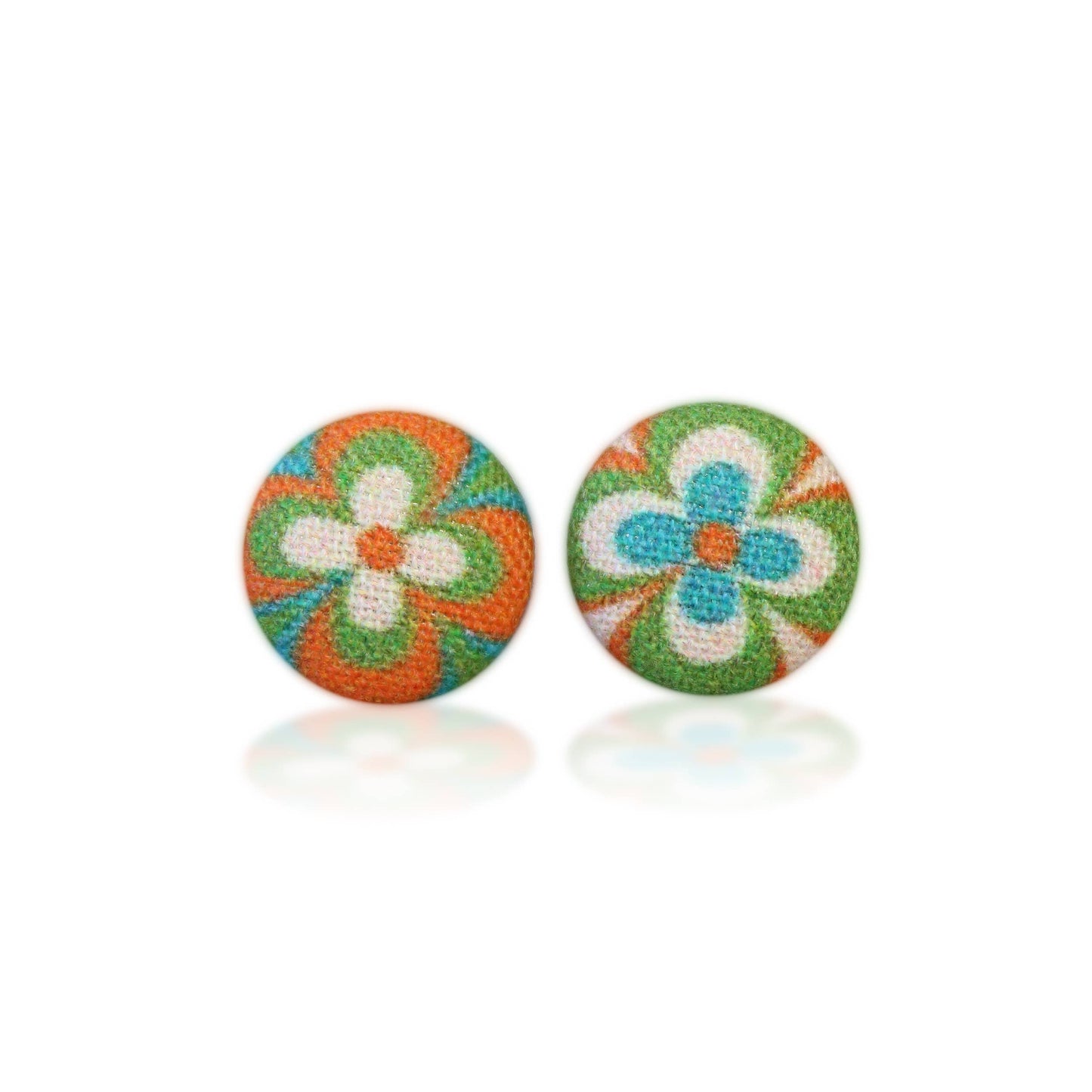 Retro Flowers Fabric Button Earrings