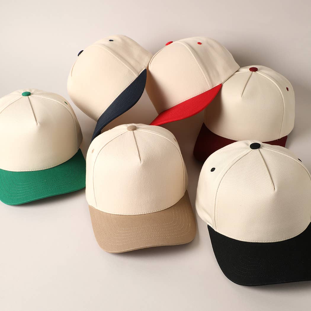 Plain Two Tone Canvas Cotton Baseball Cap : BLK / ONE SIZE