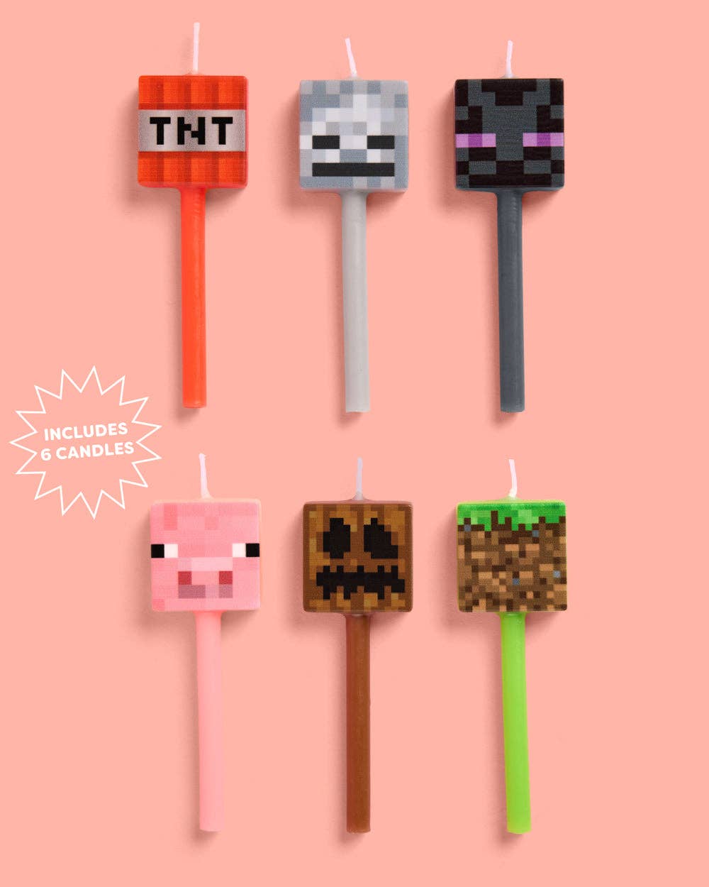 Pixel Minecraft Candles - set of 6, gaming birthday boys