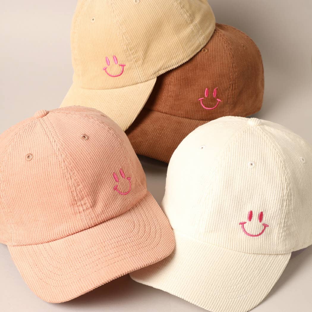 Cute Mini Happy Face Embroidered Baseball Cap: OFF WHITE / ONE SIZE