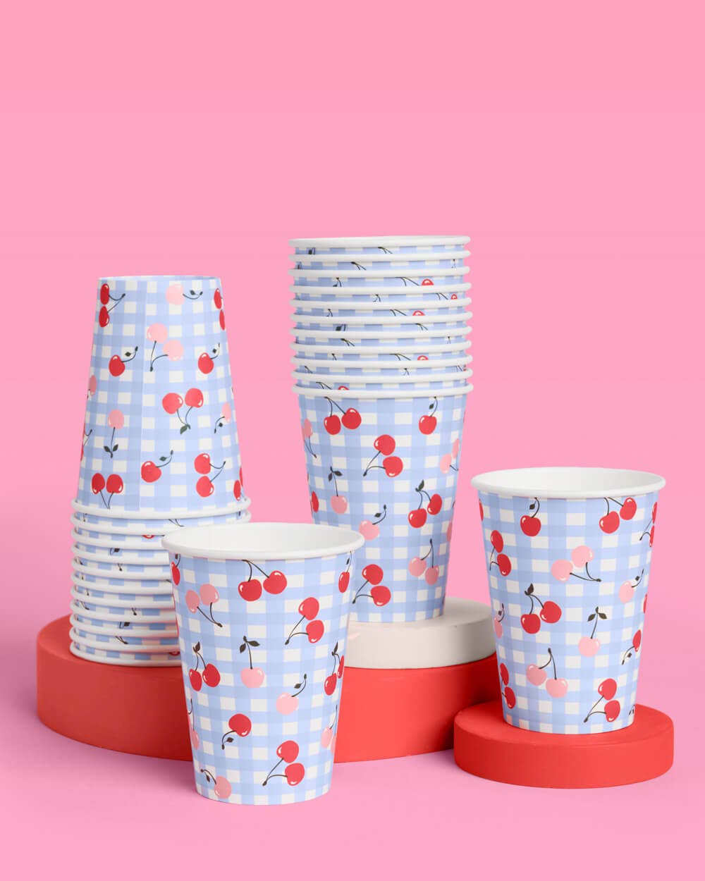 Cherry Gingham Paper Cups - 12 oz, 24 count