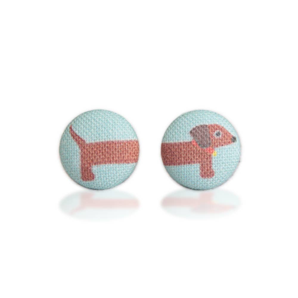 Long Dog Fabric Button Earrings: 0.5 inch wide