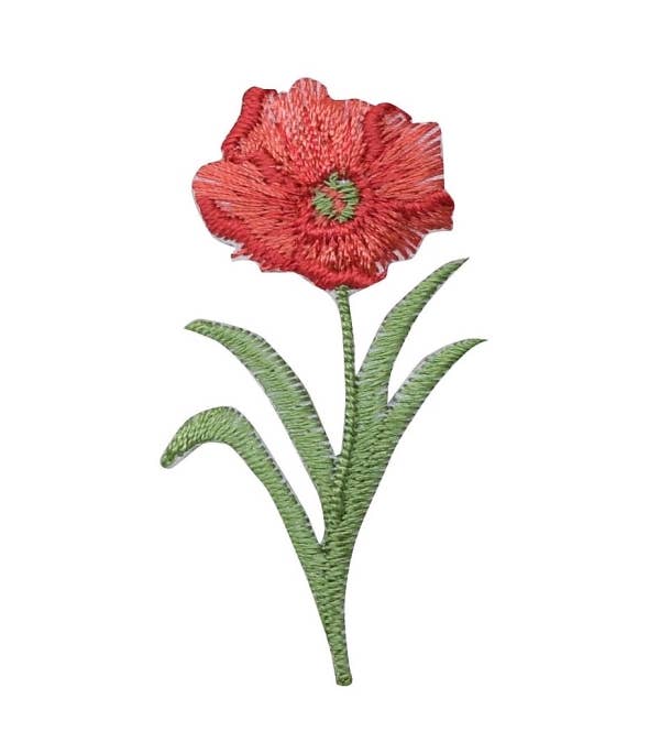 2 inch Single Red Poppy Flower Iron on Patch