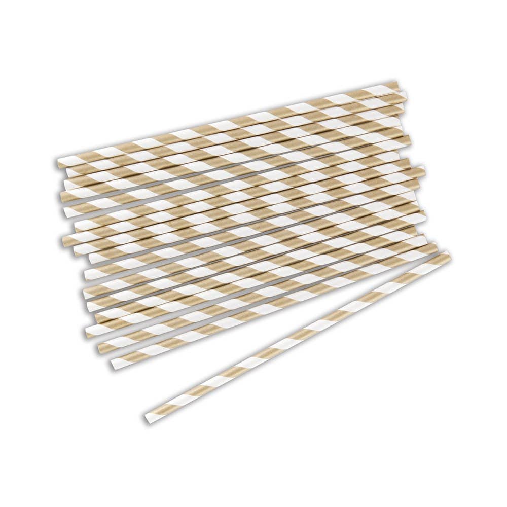 "Sippers" Candy Striped Metallic Print Paper Straws (75): Gold