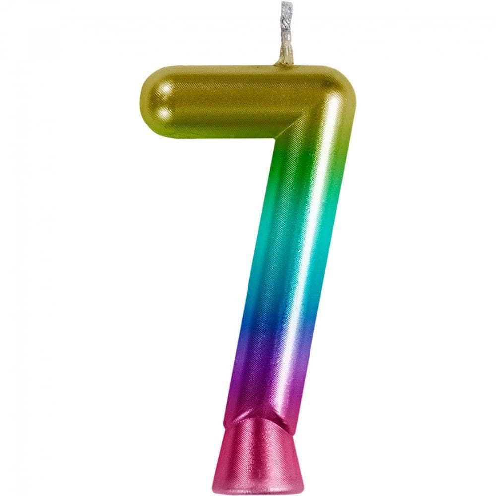 Bulk Rainbow Metallic 7 Birthday Candle  (12 per Case)