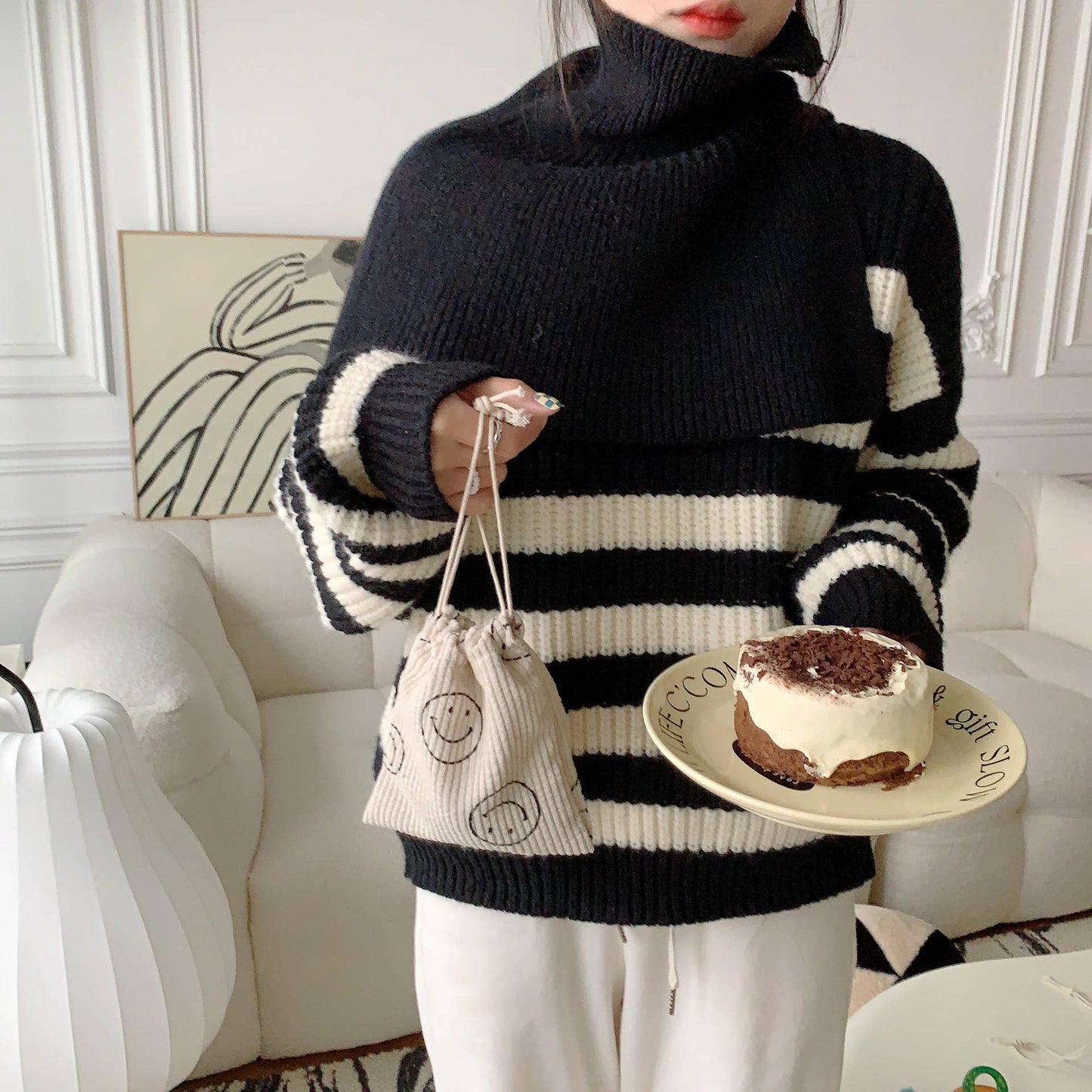 Corduroy  Smiley Face Coin Purse Drawstring Pocket Women: Pink