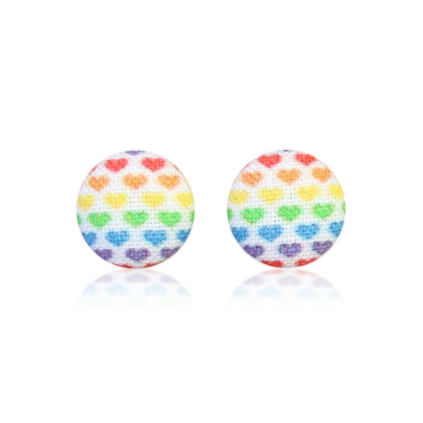 Rainbow Hearts Fabric Button Earrings