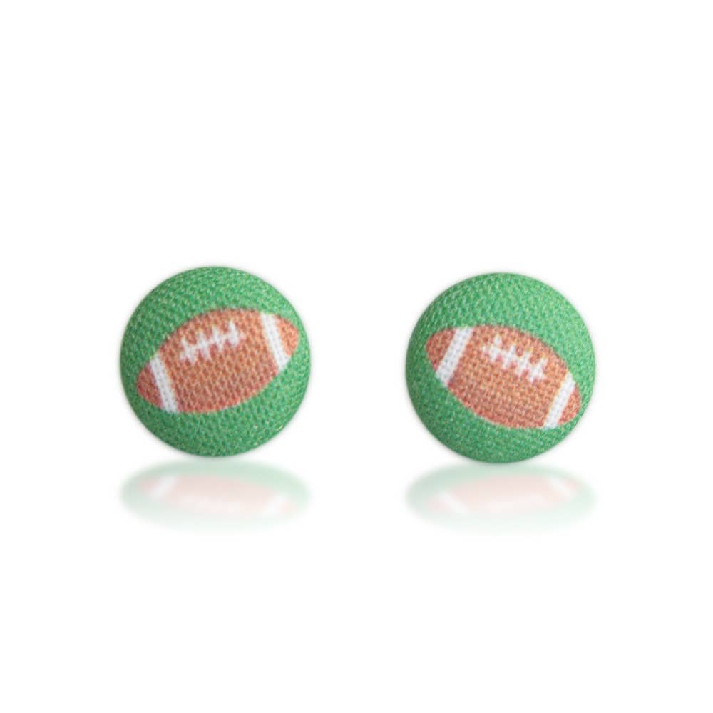 Footballs, Fabric Covered Button Earrings: 0.5 inch wide