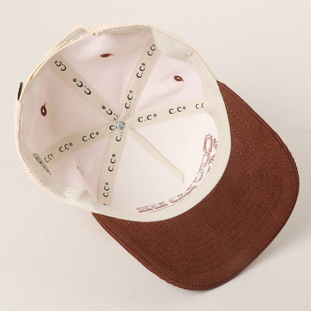 COULD BE MEANER Embroidered Corduroy Trucker Hat: BEIGE / One Size
