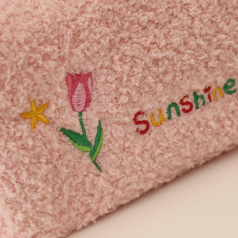 Cute Plush Makeup Bag-Portable Handheld Cosmetic Pouch Women: Pink