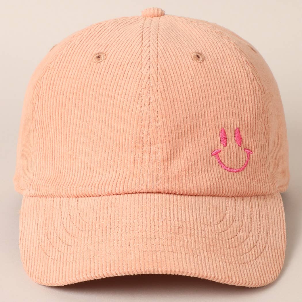 Cute Mini Happy Face Embroidered Baseball Cap: MOCHA / ONE SIZE