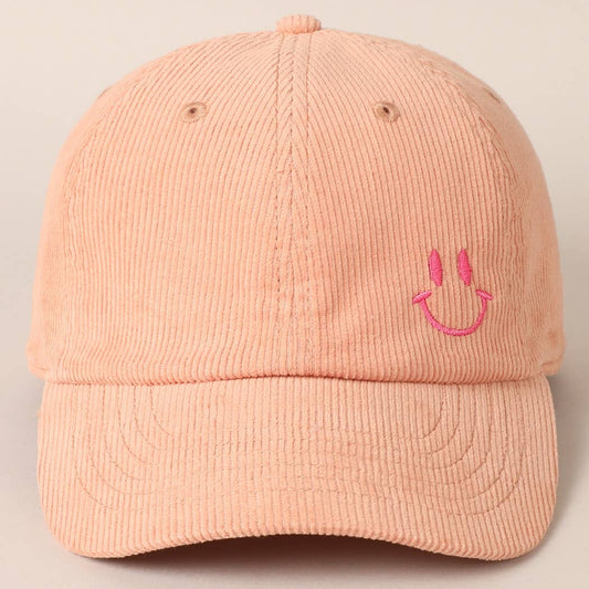 Cute Mini Happy Face Embroidered Baseball Cap: SMOKE PINK / ONE SIZE
