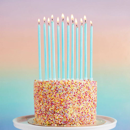 Blue Tall Skinny Wax Candles 12 Pack