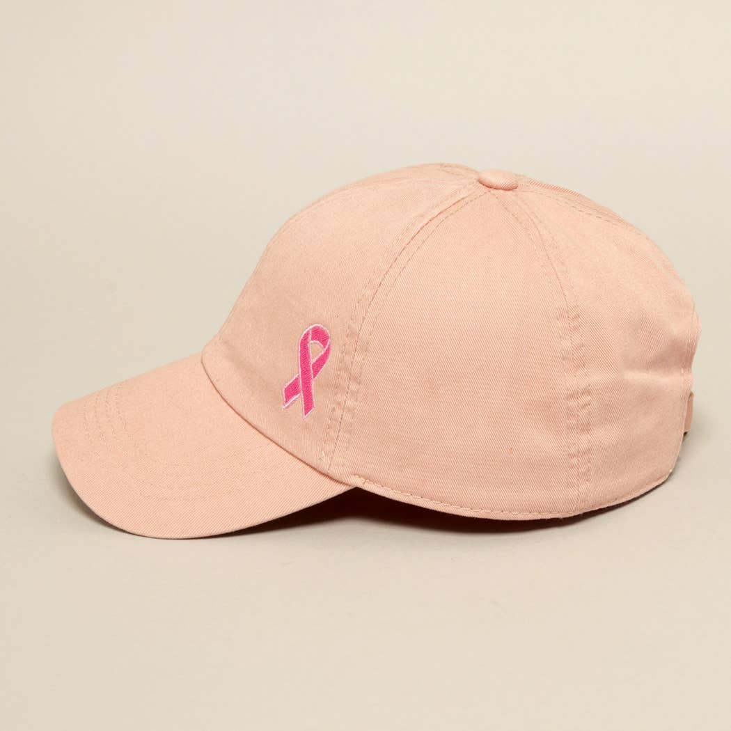 Breast Cancer Awareness Ribbon Baseball Cap: LCAP2478MR-DUSTY PINK / ONE SIZE