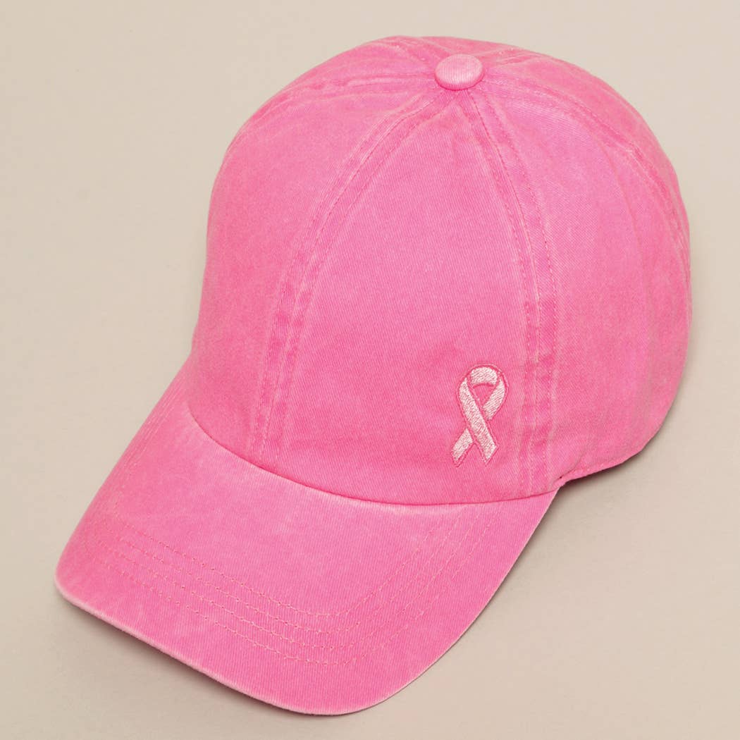 Breast Cancer Awareness Ribbon Baseball Cap: LCAP2478MR-DUSTY PINK / ONE SIZE
