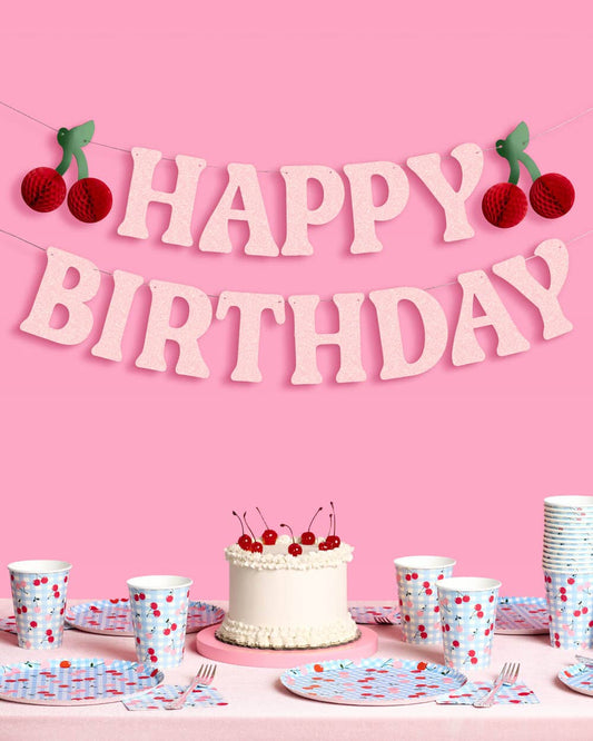 Happy Birthday Cherry Banner | Red party garland, cherry