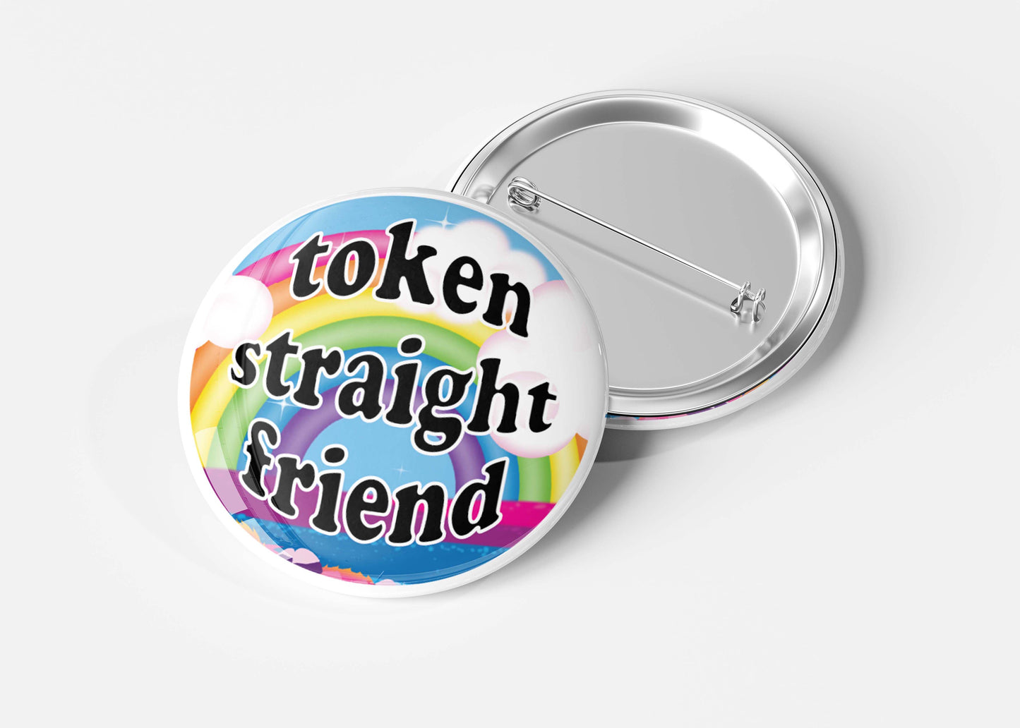 Token Straight Friend Ally Holographic Pinback Button, 2.5": 1.5"