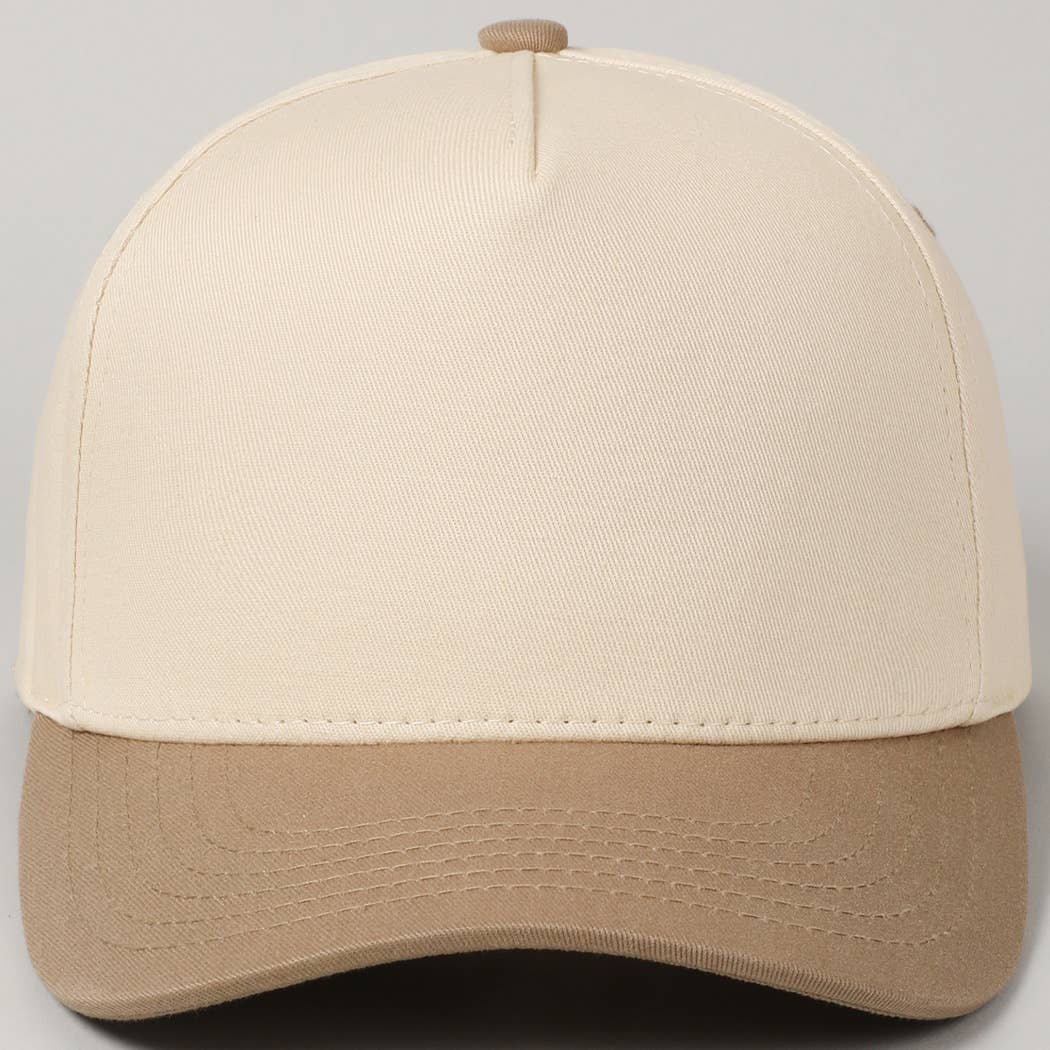 Plain Two Tone Canvas Cotton Baseball Cap : BLK / ONE SIZE