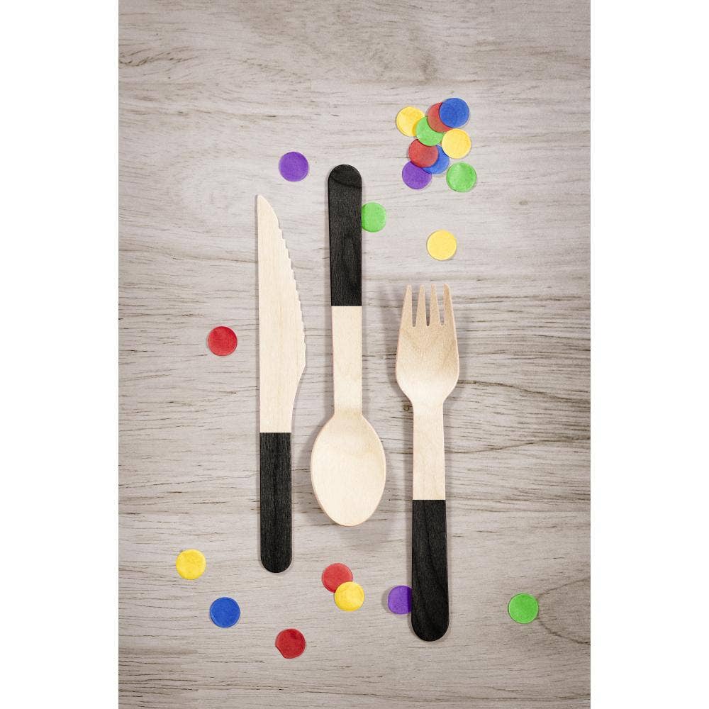 24 pc Black Velvet Wooden Cutlery, Assorted (12 Pkgs/Case)