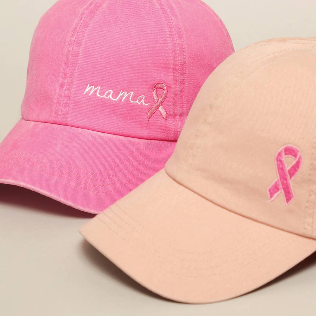 Breast Cancer Awareness Ribbon Baseball Cap: LCAP2478MR-DUSTY PINK / ONE SIZE