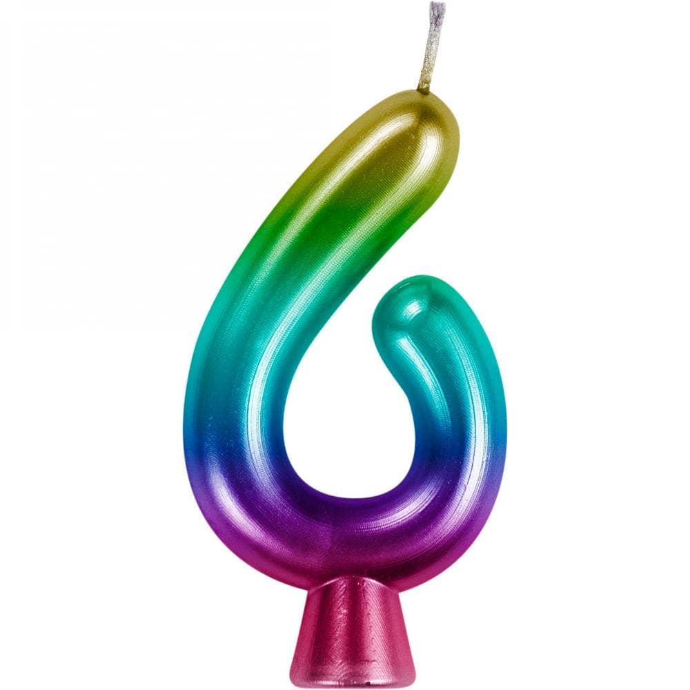 Bulk Rainbow Metallic 6 Birthday Candle  (12 per Case)