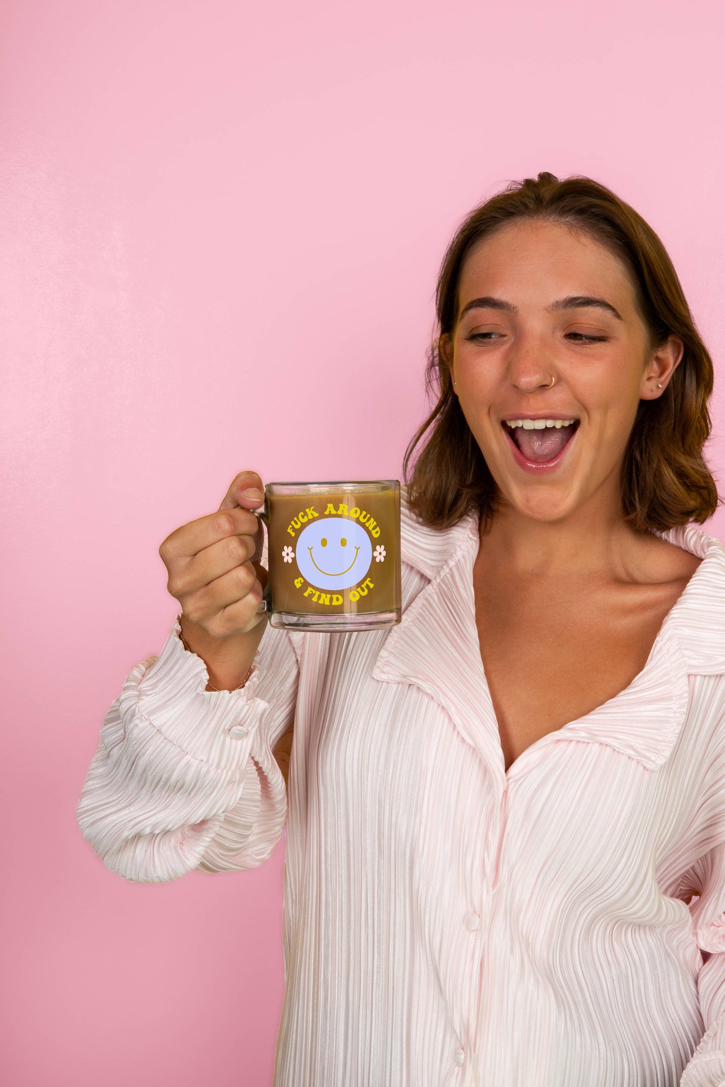 Smiley Flower Clear Glass Mug