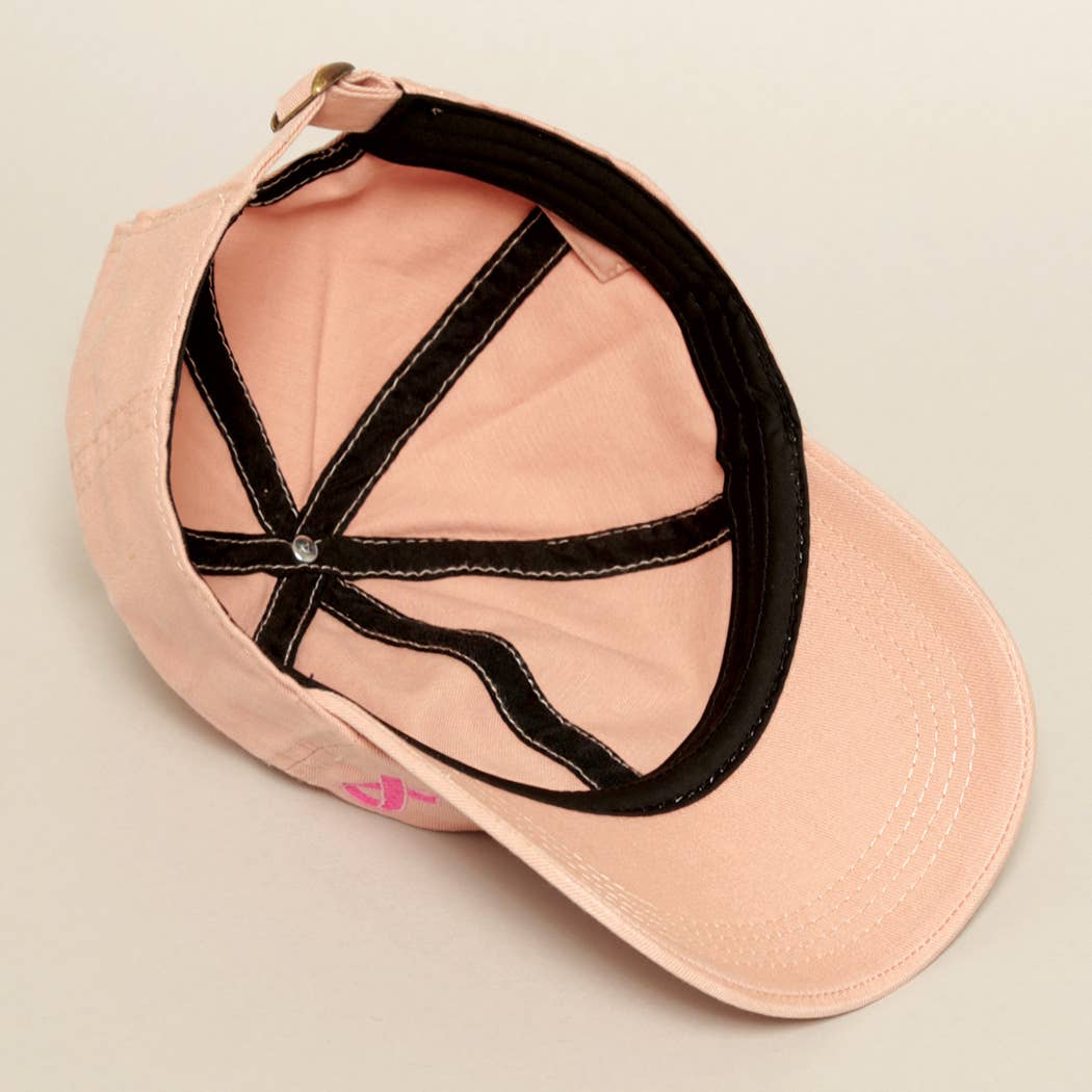 Breast Cancer Awareness Ribbon Baseball Cap: LCAP2478MR-DUSTY PINK / ONE SIZE