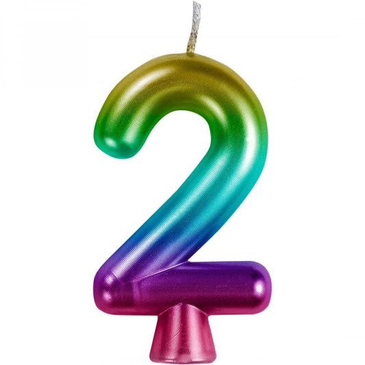 Bulk Rainbow Metallic 2 Birthday Candle  (12 per Case)