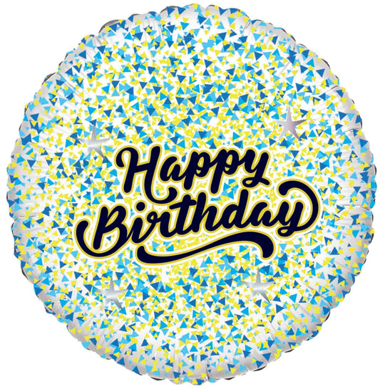 18" Happy Birthday Glitter Gold/Blue White Balloon