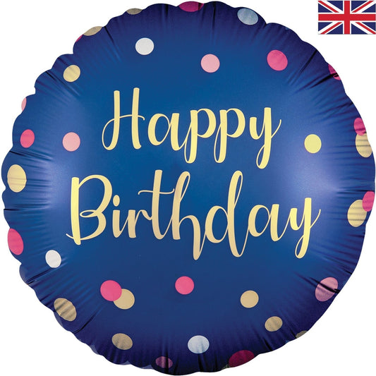 18" Navy Polka Dot Birthday Balloon