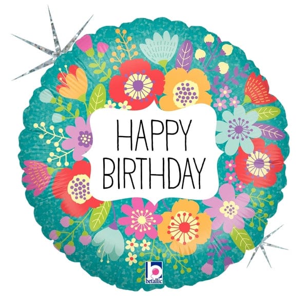 18" Holographic Balloon Wildflowers Birthday
