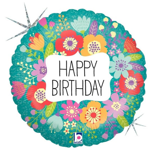 18" Holographic Balloon Wildflowers Birthday