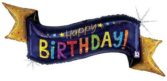 51" Holographic Navy Happy Birthday Banner Balloon