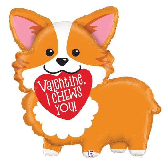 28" Valentine I Chews You Corgi Balloon