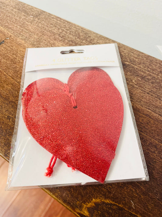 Red Glitter Heart Tags